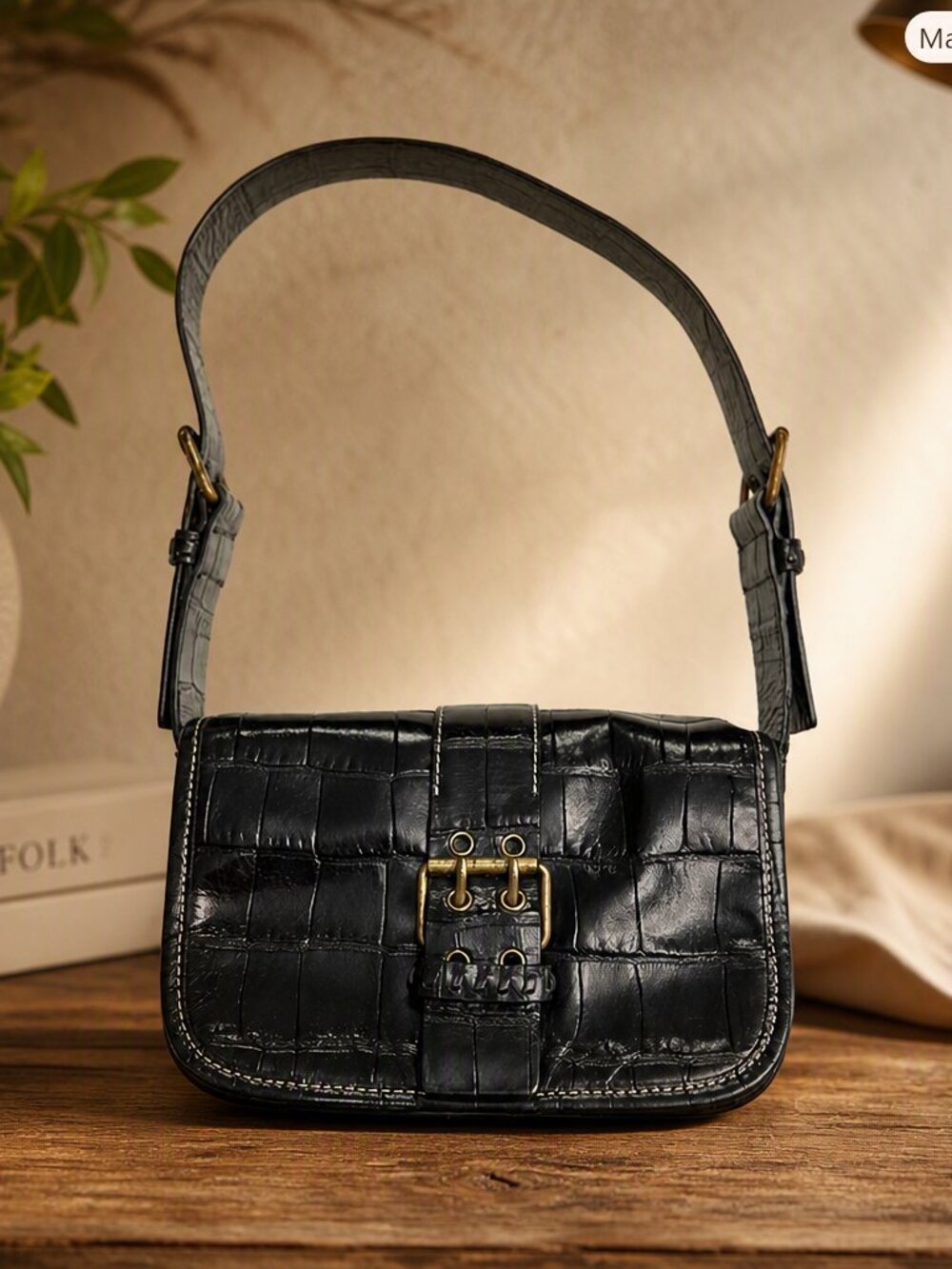 Vintage Hype Black Embossed Leather Bag